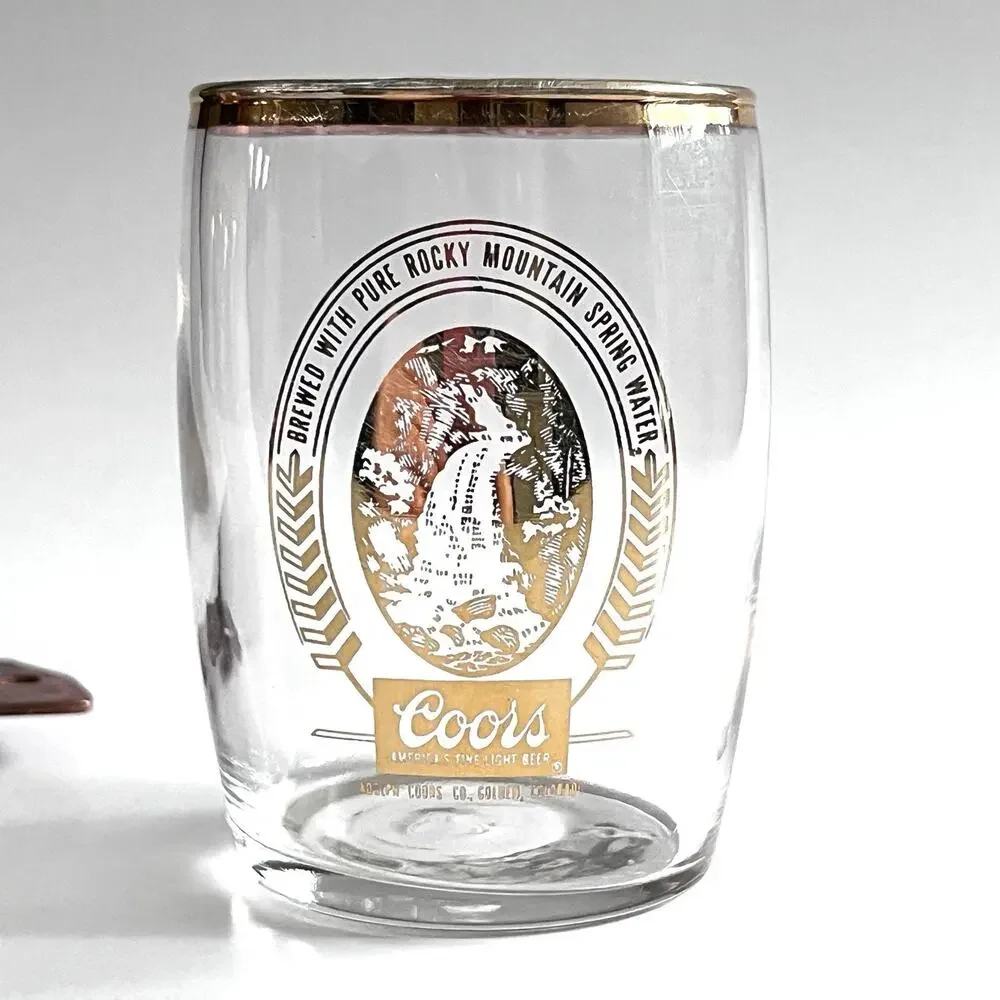 Set of 5 Coors Gold Rim Sampler Glasses Libbey Rocky Mountain Bar Brewery VTG